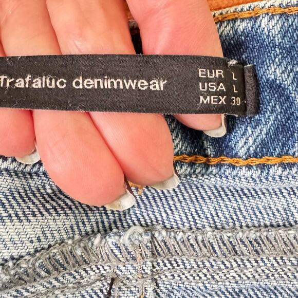 ZARA Denim Skirt with Woven Overlay Zip Waist Design Size Large - Picture 6 of 13